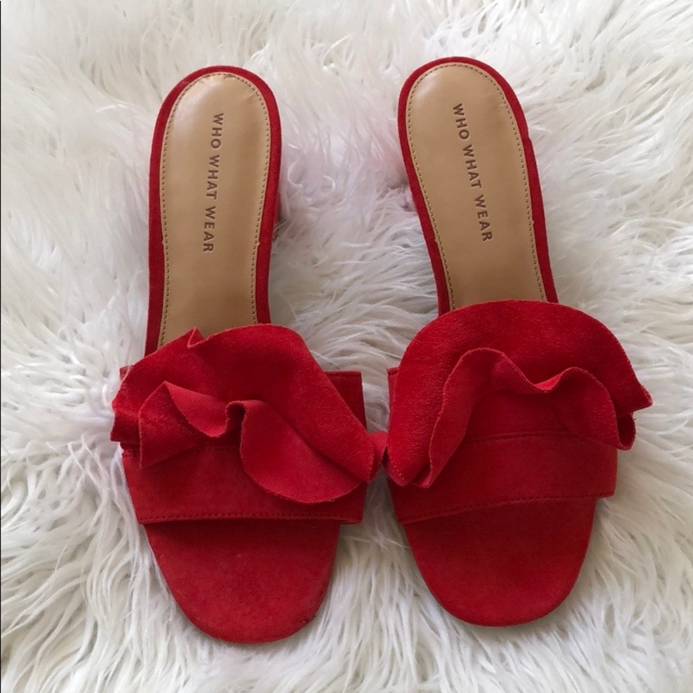 Red Slip On Chunky Pumps